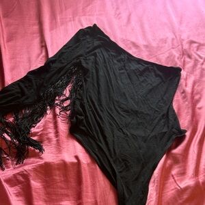 Elegant Black Fringe Bodysuit